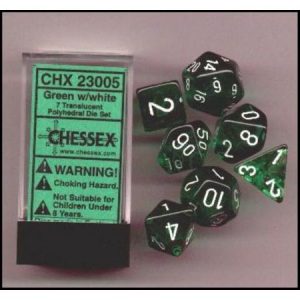 Chessex 7 Die Set Translucent Green/white