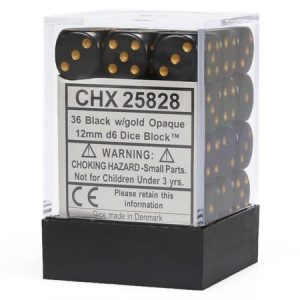 Chessex 12mm D6 Opaque Black/Gold