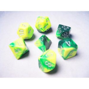 Chessex 7 Die Set Gemini Green-Yellow/silver