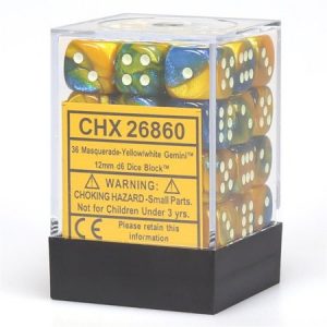 Chessex 12mm D6 Gemini Masquerade Yellow/White