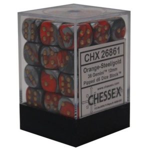 Chessex 12mm D6 Gemini Orange Steel/gold