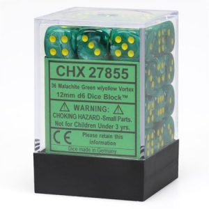 Chessex 12mm D6 Vortex Malachite Green/Yellow