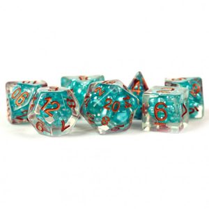 MDG 7-Die Set 16mm Resin Pearl Teal w/ Copper Numbers