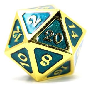 Die Hard Dice D20 Dire Mythica Gold Aquamarine