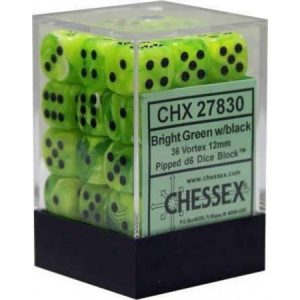 Chessex 12mm D6 Vortex Bright Green/Black