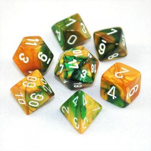 Chessex 7 Die Set Gemini Gold-green/white