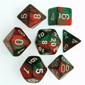 Chessex 7 Die Set Gemini Green-Red/white