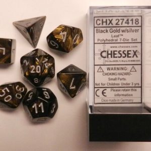 Chessex 7 Die Set Leaf Black Gold/silver