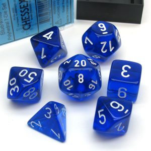 Chessex 7 Die Set Translucent Blue/white