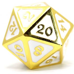 Die Hard Dice D20 Dire Mythica Shiny Gold White