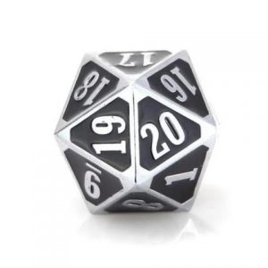 Die Hard Dice D20 MTG Roll Down Shiny Silver w/ Black