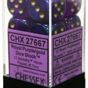 Chessex 16mm D6 Borealis Royal Purple/Gold