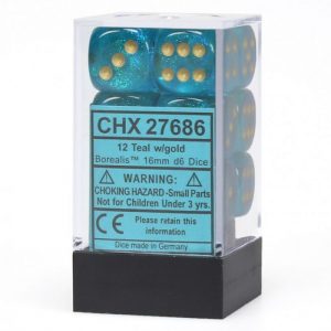 Chessex 16mm D6 Borealis Teal/Gold