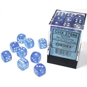 Chessex 12mm D6 Borealis Luminary Sky Blue/White
