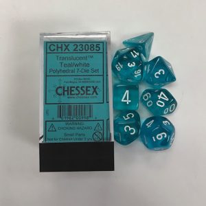 Chessex 7 Die Set Translucent Teal/white - (Duplicate Imported from WooCommerce)
