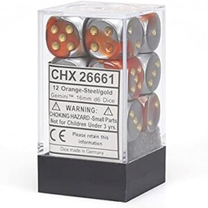 Chessex 16mm D6 Gemini Orange-Steel/Gold