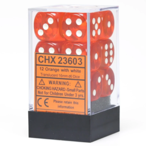 Chessex 16mm D6 Translucent Orange/White