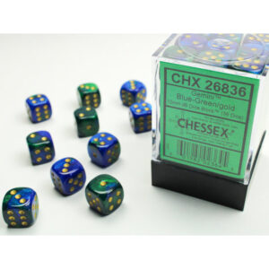 Chessex 12mm D6 Gemini Blue-Green/gold