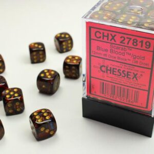 Chessex 12mm D6 Scarab Blue Blood/gold