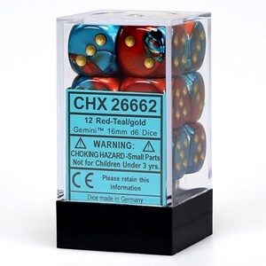 Chessex 16mm D6 Gemini Red-Teal/Gold