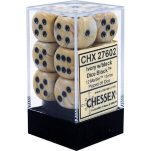 Chessex 16mm D6 Marble Ivory/Black