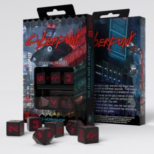 Q-Workshop 7 Die Set Cyberpunk Red RPG Black/Red