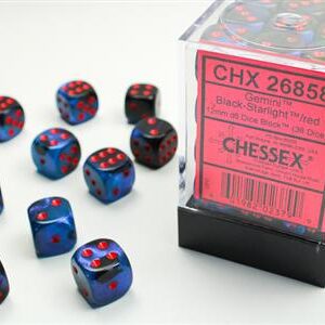 Chessex 12mm D6 Gemini Black-Starlight/Red