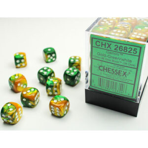 Chessex 12mm D6 Gemini Gold-Green/White