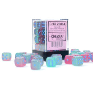 Chessex 12mm D6 Gemini Gel Green-Pink/Blue