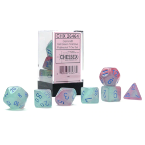 Chessex 7 Die Set Gemini Luminary Gel Green-Pink/Blue