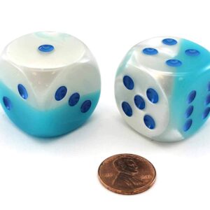 Chessex 30mm D6 Gemini Luminary Pearl Turquoise-White/Blue