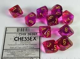 Chessex 10d10 Gemini Translucent Red-Violet/Gold
