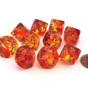Chessex 10d10 Gemini Translucent Red-Yellow/Gold