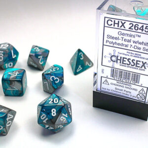 Chessex 7 Die Set Mini Gemini Steel-Teal/White