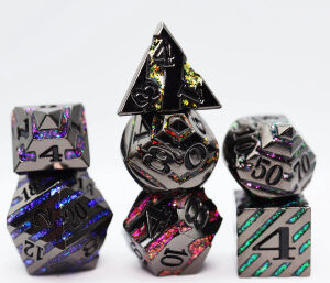 Foam Brain Games Into The Mines Platinum With Rainbow Mica RPG Metal Dice Set