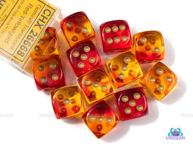 Chessex 12mm D6 Gemini Translucent Red-Yellow/Gold