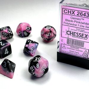 Chessex 7 Die Set Gemini Black-White/Pink (Black Base)