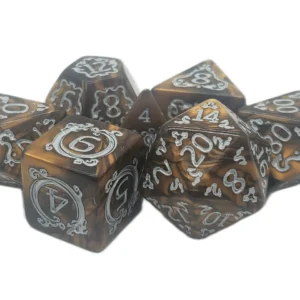 Old School Dice 7 Piece DnD RPG Dice Set Rune Dice Coiled Serpent Tan w/ White