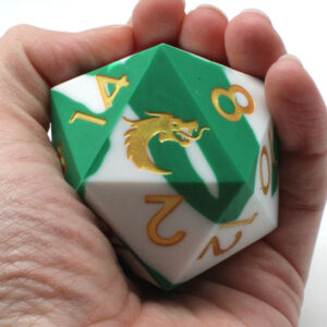 Old School Dice Silicone 50mm D20 Green & White w/ Gold